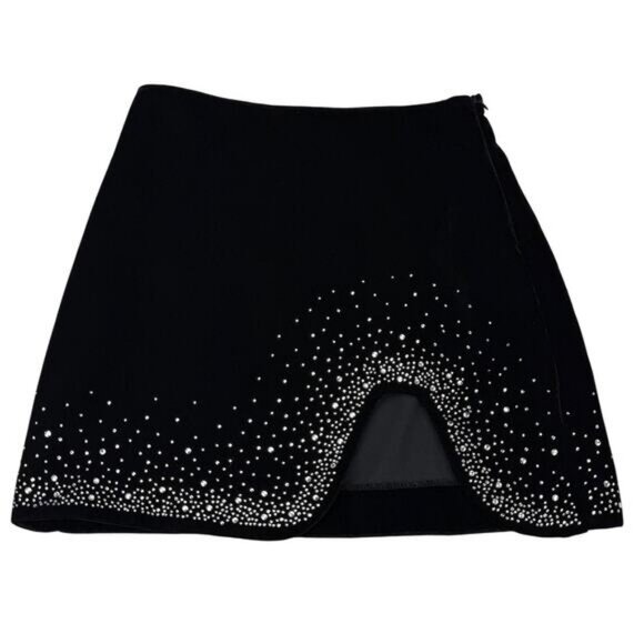 ZARA Velvet Black Jewel Rhinestone Mini Skirt Size XS - Picture 7 of 11